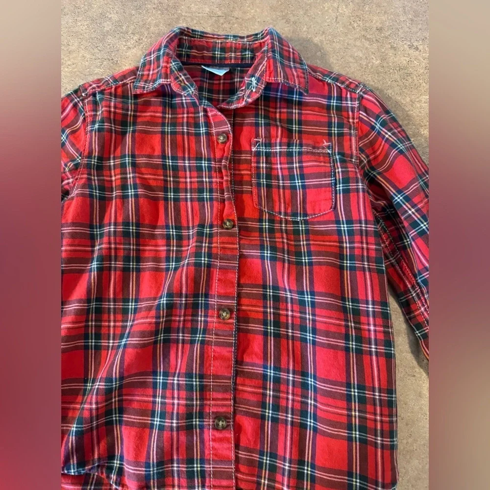 Festive Red & Black Toddler Plaid Button Down Shirt, Size 5 Boys